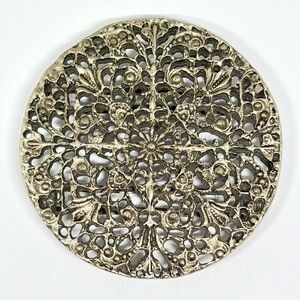 Vintage Pewter Art Nouveau Floral / Celtic Large Round Metal Belt Buckle 2.4”